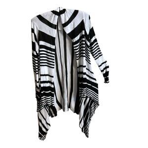 White House Black Market Open Front Waterfall Cardigan Sweater Striped Size M